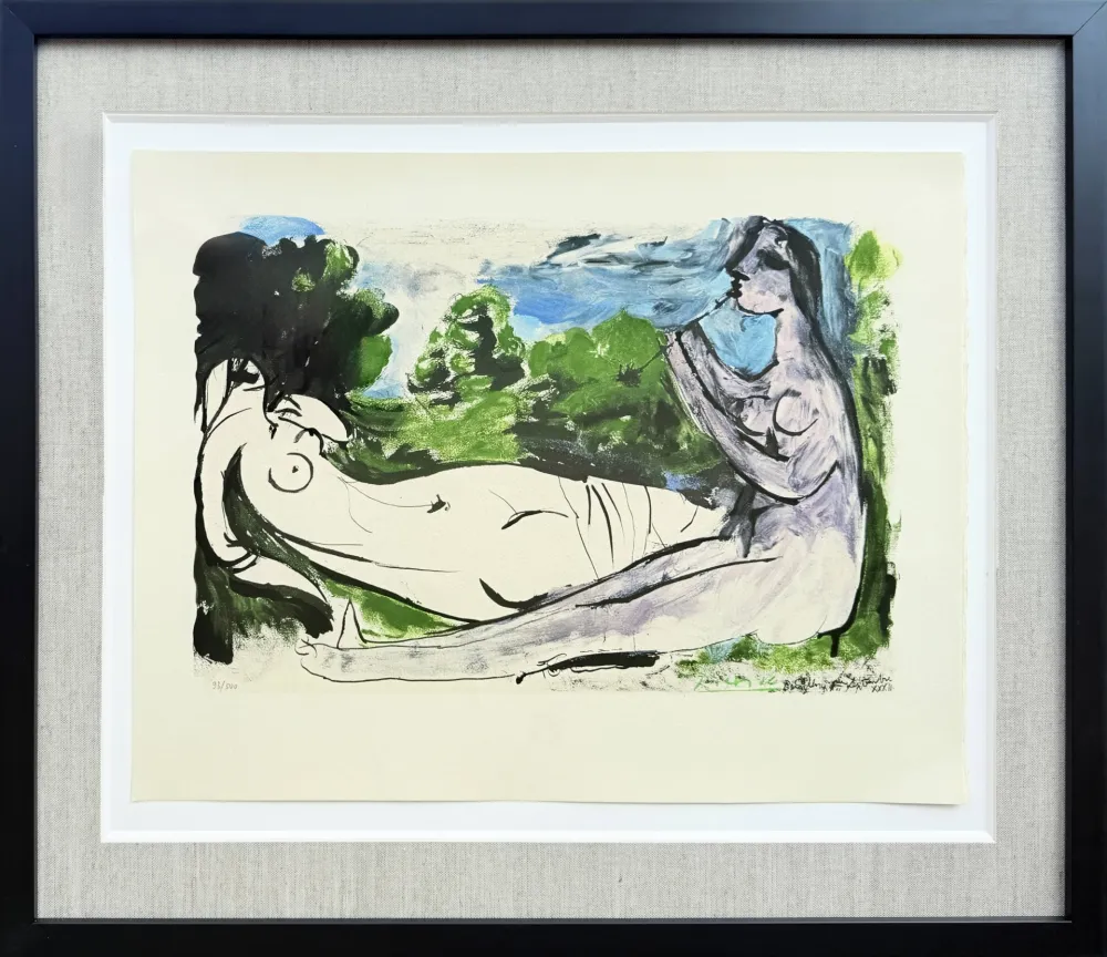 Lithografie Picasso - Femme nue couchée et joueur de flûte