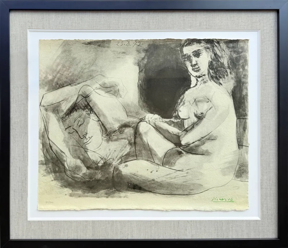 Lithografie Picasso - Homme couché et femme assise