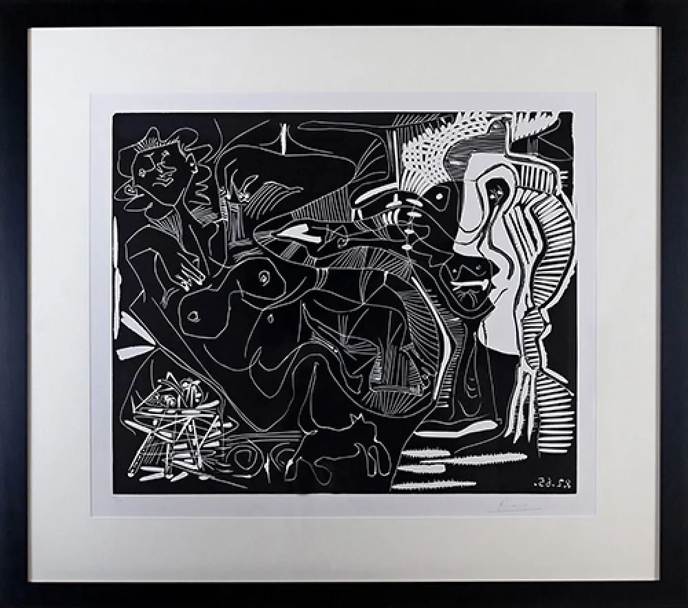 Linosnede Picasso - Le Thé: Deux Femmes Nues et une Chat (B. 1851)