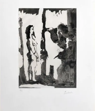 Ets En Aquatint Picasso - Peintre et modèle aux cheveux longs