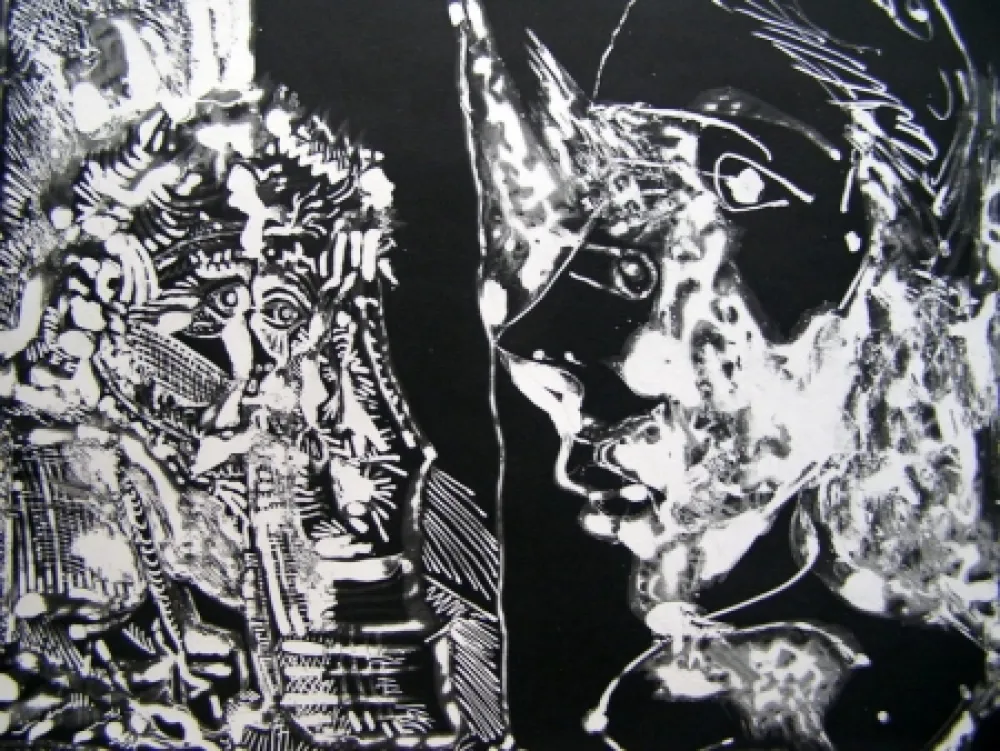 Aquatint Picasso - TWO BUSTS (WHITE LINE)