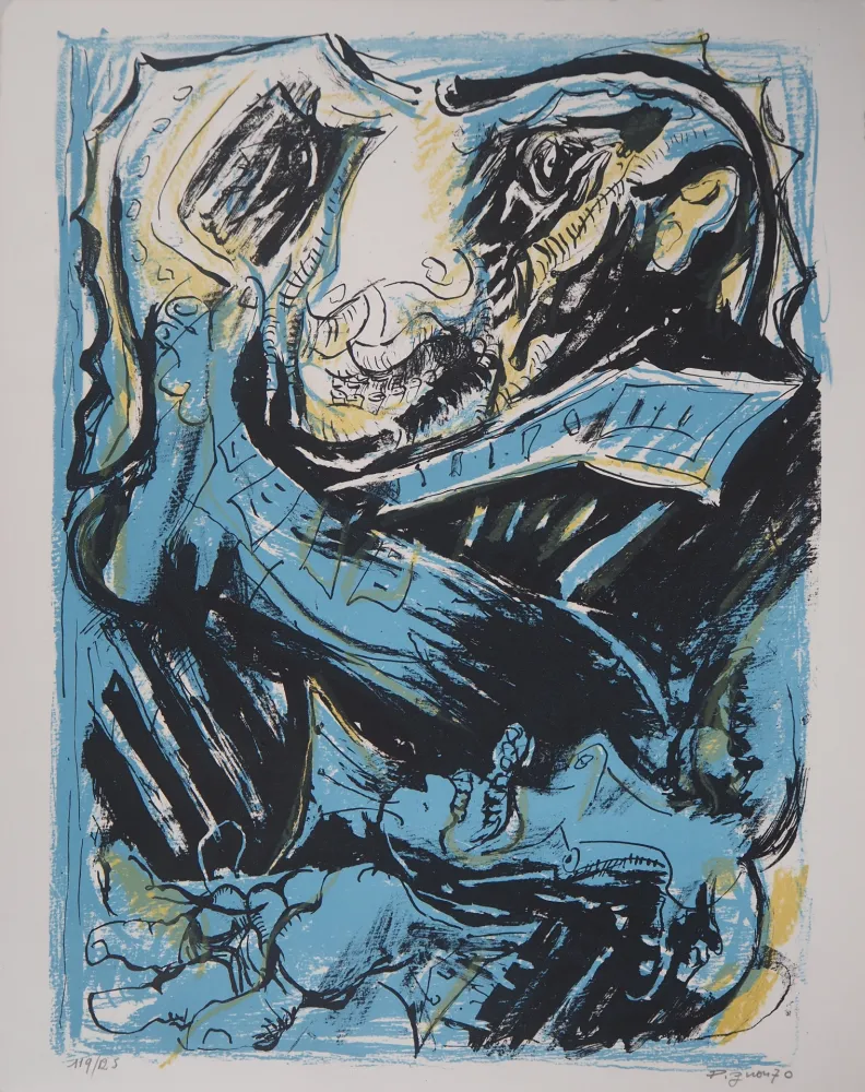 Lithografie Pignon - Amoureux : Sérénade à la Guitare