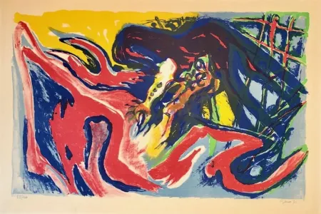 Lithografie Pignon - Grand combat de coqs