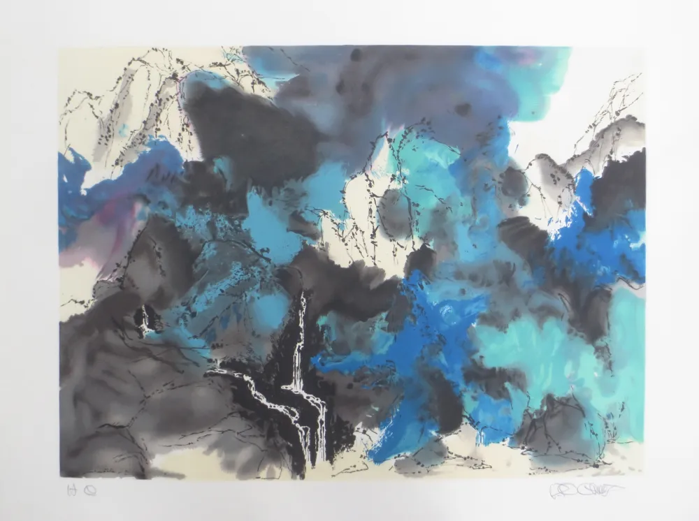 Lithografie Po Chung - Mountain and stream in mist