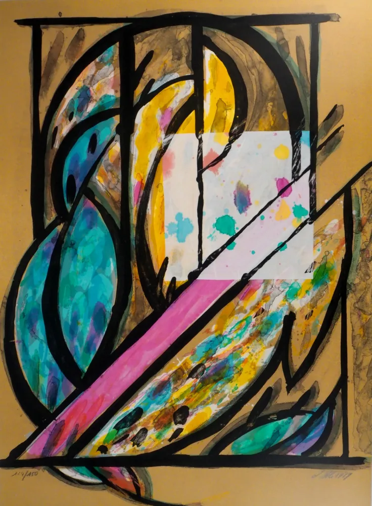 Lithografie Poli - Couple de Perruches