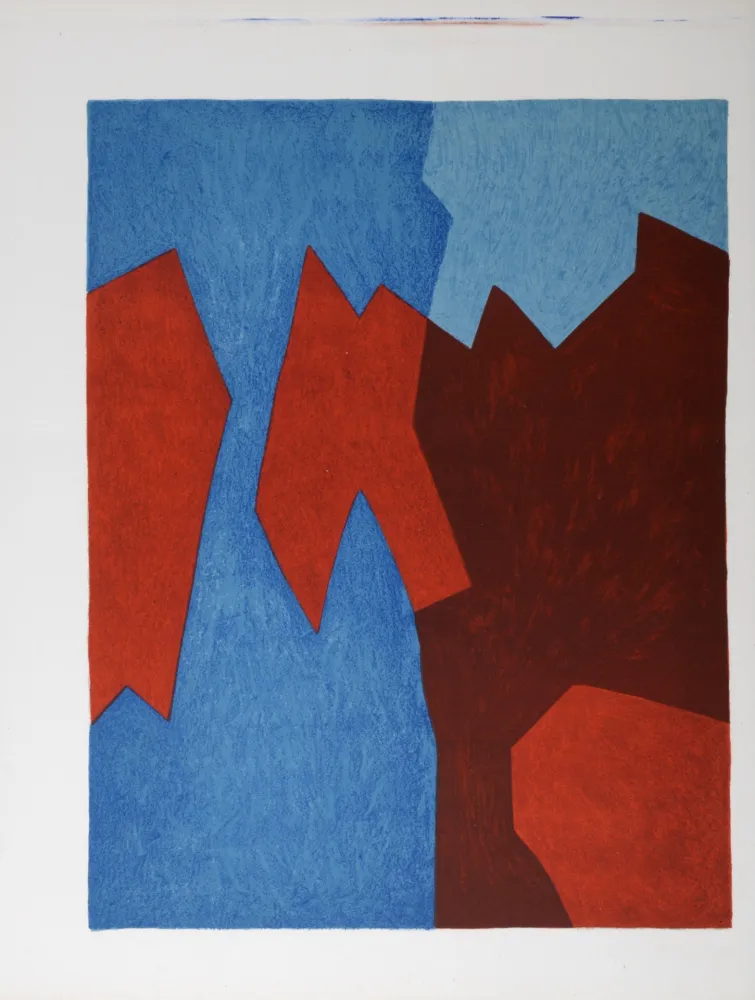 Lithografie Poliakoff - Composition bleue et rouge, 1975