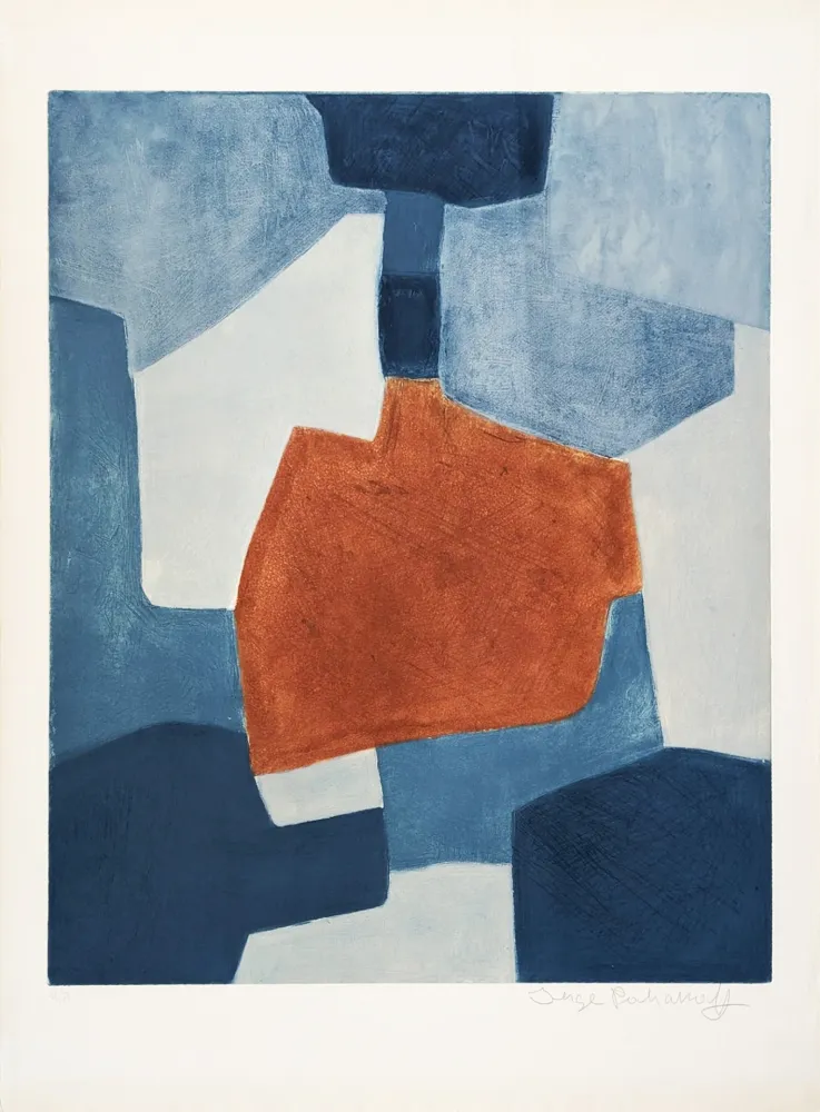 Ets En Aquatint Poliakoff - Composition bleue et rouge XXXI 