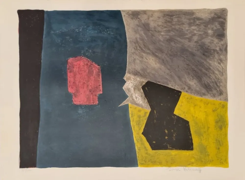 Lithografie Poliakoff - Composition bleue, jaune et grise L16 