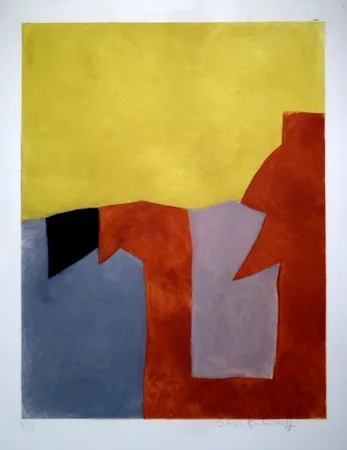 Ets En Aquatint Poliakoff - Composition grise, brune et jaune / Komposition in Grau, Braun und Gelb