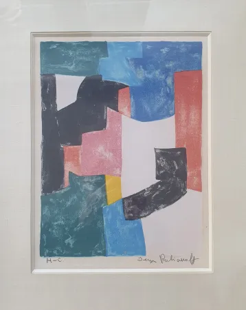 Lithografie Poliakoff - Composition Noire,Bleue et Rouge 