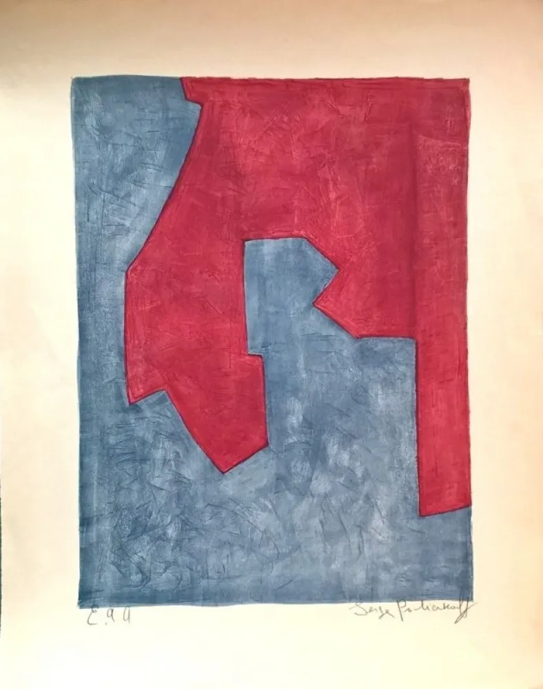 Lithografie Poliakoff - Composition Rouge et Bleue n°49 