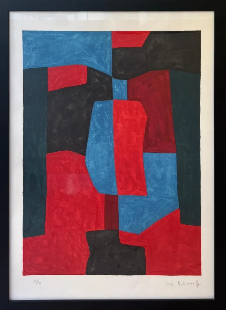 Lithografie Poliakoff - Composition rouge, verte et bleue L76 