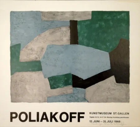 Lithografie Poliakoff - Komposition in Grau, Grün und Blau / Composition grise, verte et bleu / Composition in grey, green and blue