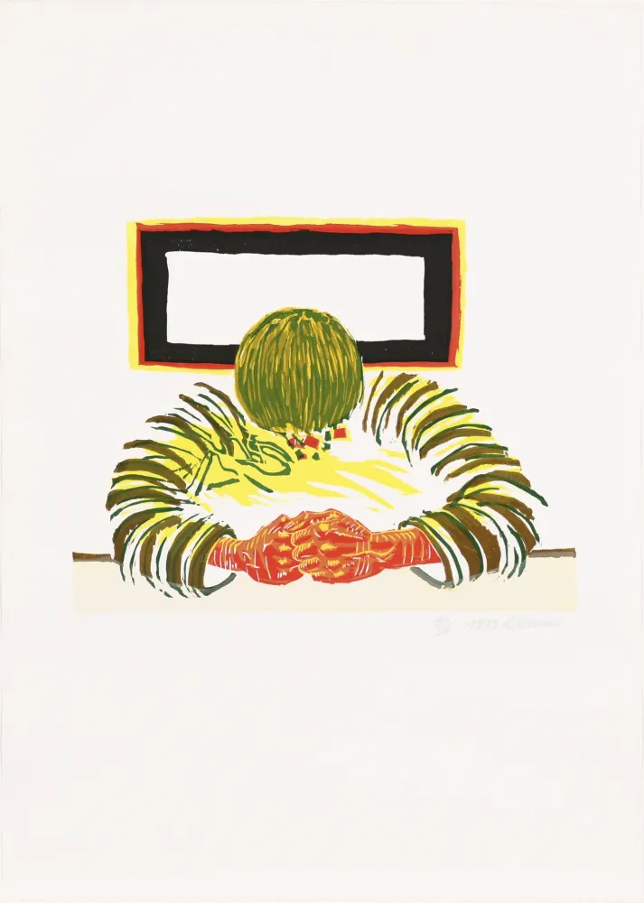 Houtsnede Raveel - Dubbende man