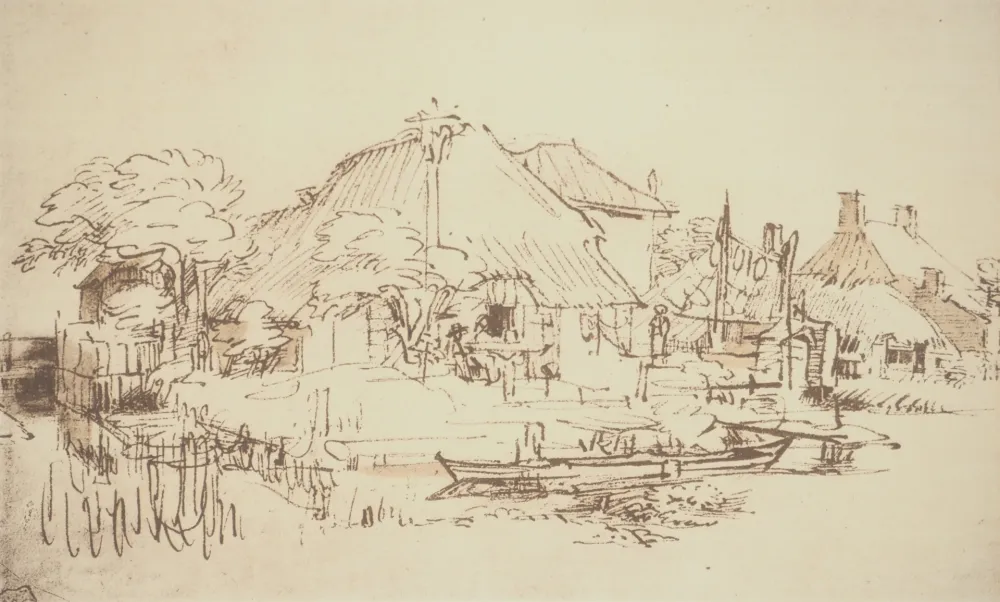 Lithografie Rembrandt - Maisons sur le bord d'un canal