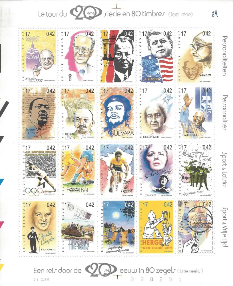 Diepdruk Rémi - Tintin Le Tour du 20ème siècle en 80 timbres
