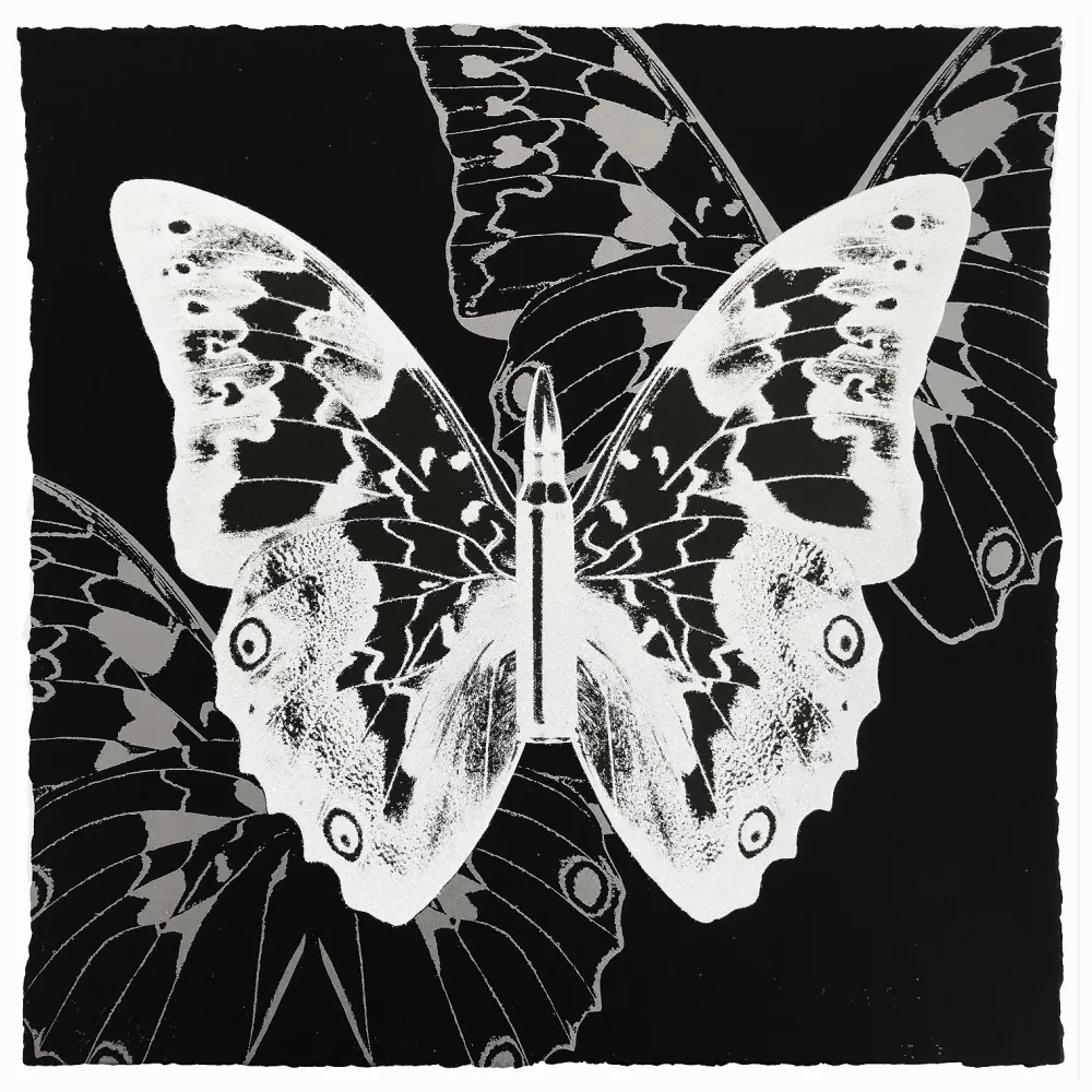 Zeefdruk Robierb - White Butterfly on Black