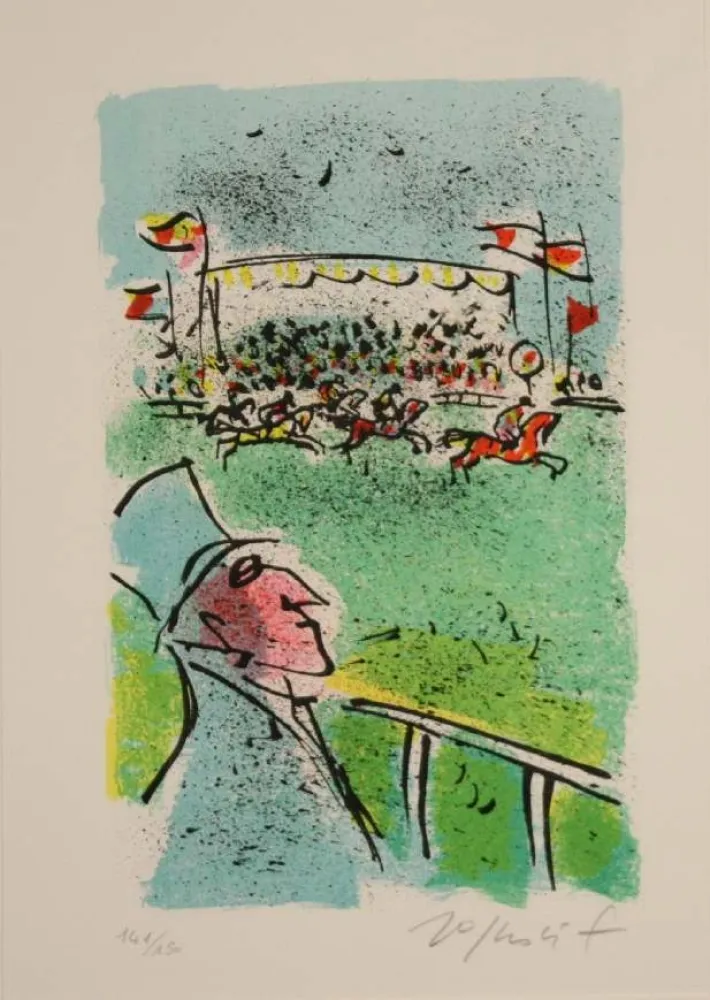 Lithografie Rognoni - SPETTATORE ALL'IPPODROMO