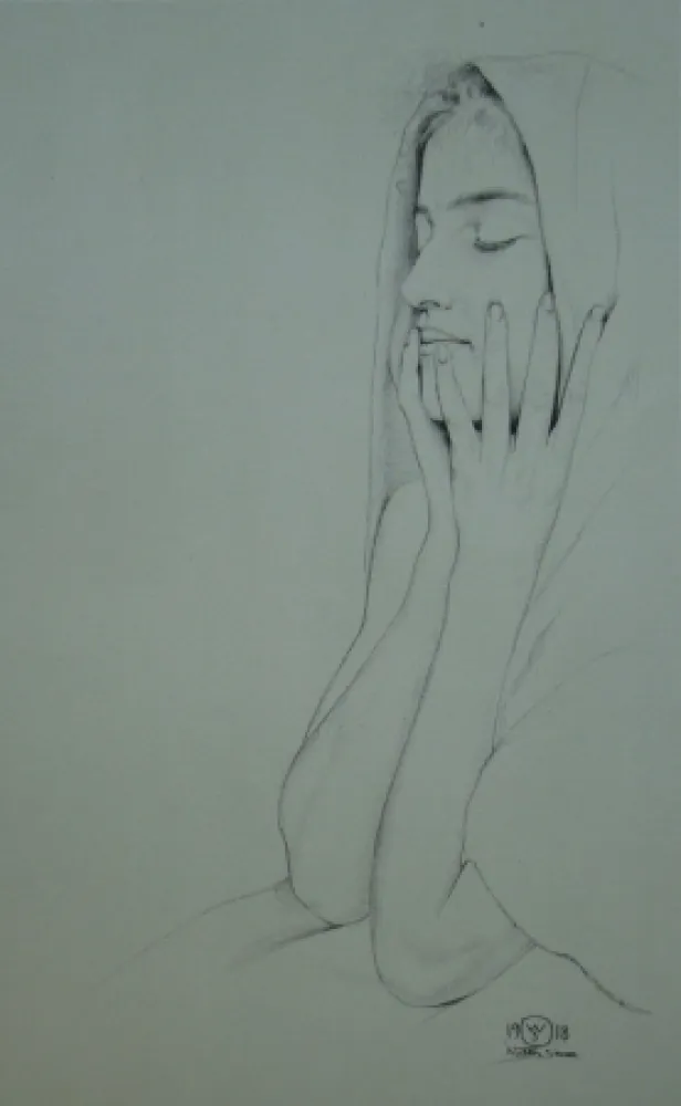 Lithografie Sauer - Profil aux yeux clos