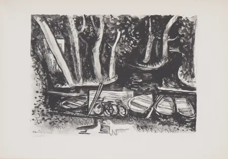 Lithografie Savin  - Les bords de la Seine à Vétheuil