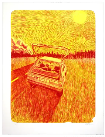 Lithografie Schelde - Car