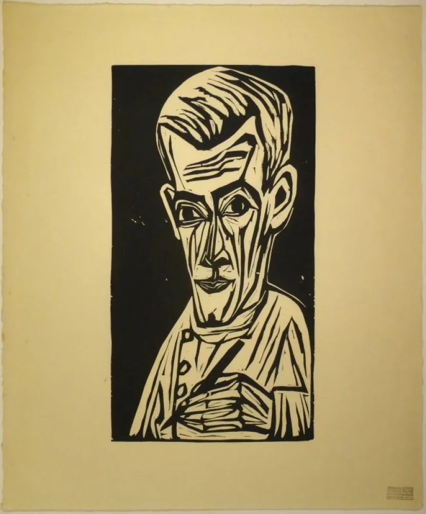 Houtsnede Scherer - Porträt Hans R. Schiess