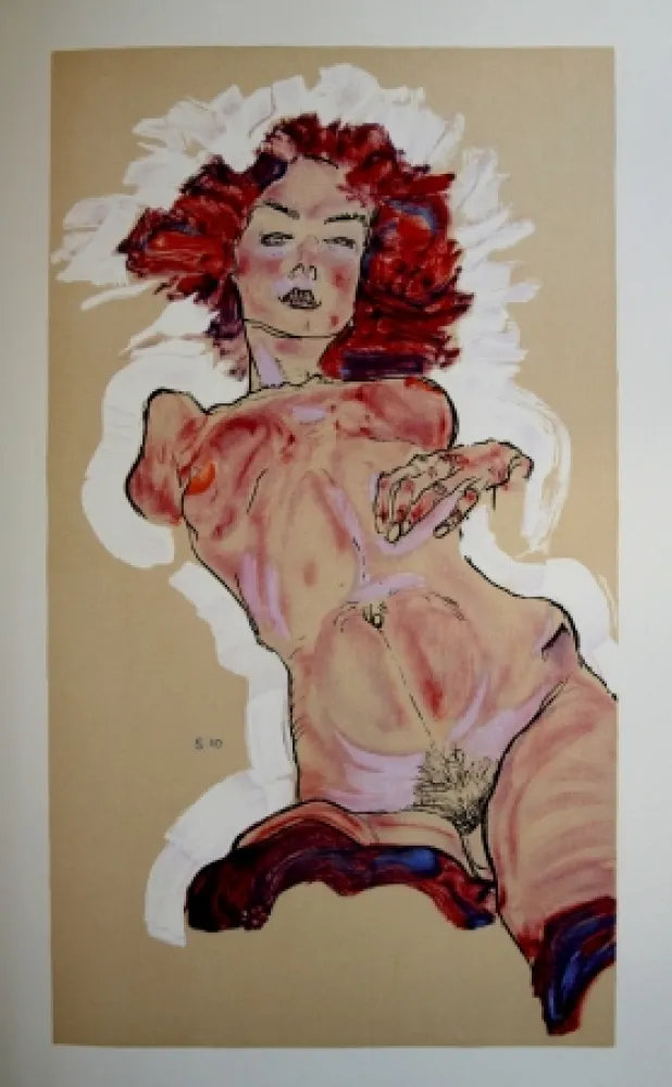 Lithografie Schiele - LA FILLE AU CHEVEUX ROUGES / RED-HAIRED GIRL - Lithographie / Lithograph - 1913
