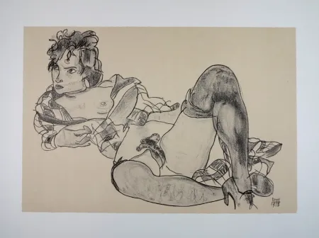 Lithografie Schiele - L'AGUICHEUSE / THE SEDUCTIVE GIRL - 1918