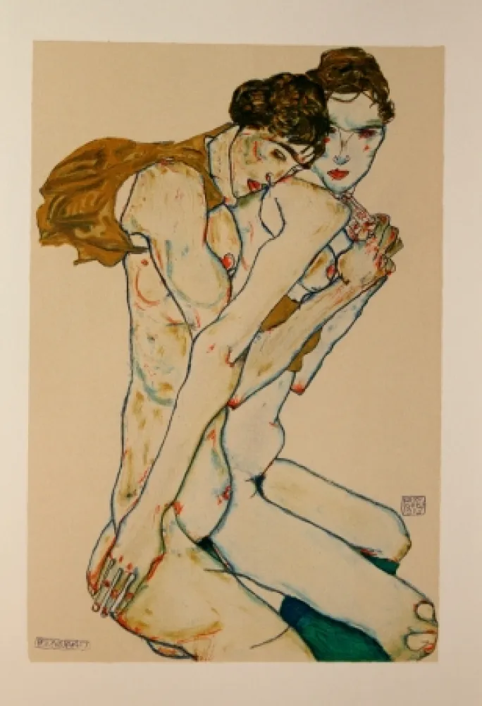 Lithografie Schiele - LES 2 AMIES / FRIENDSHIP - Lithographie / Lithograph - 1913