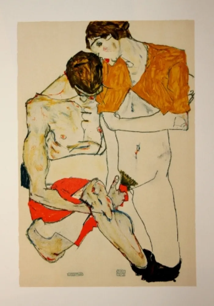 Lithografie Schiele - LES AMOUREUX / LOVERS (Egon Schiele & Valerie Neuziel) - Lithographie / Lithograph - 1913