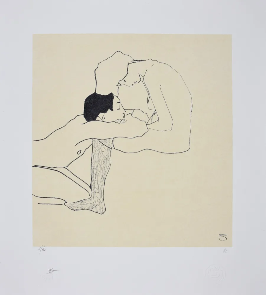 Lithografie Schiele - LOVERS 1909