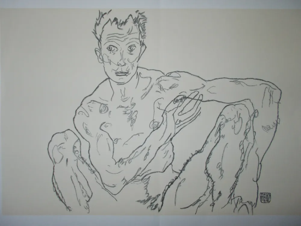 Lithografie Schiele - Male nude