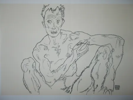 Lithografie Schiele - Male nude