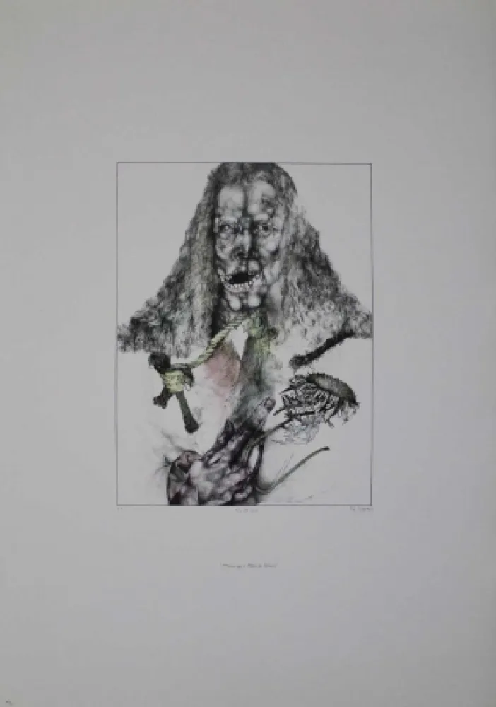 Lithografie Schwarz - Er ist tot (Hommage à Albrecht Dürer)