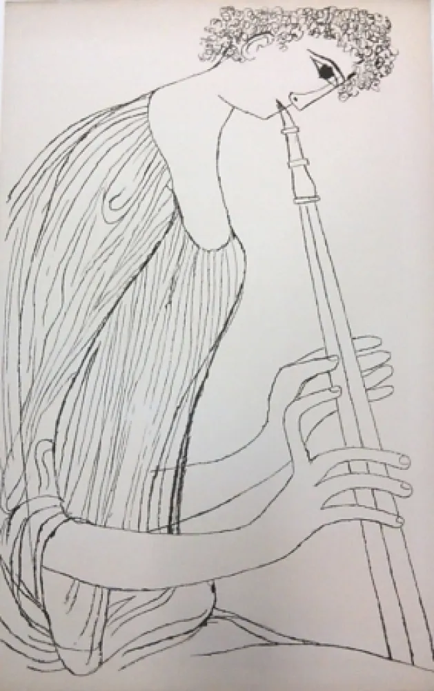 Lithografie Shahn - Young Man Playing Double Oboe