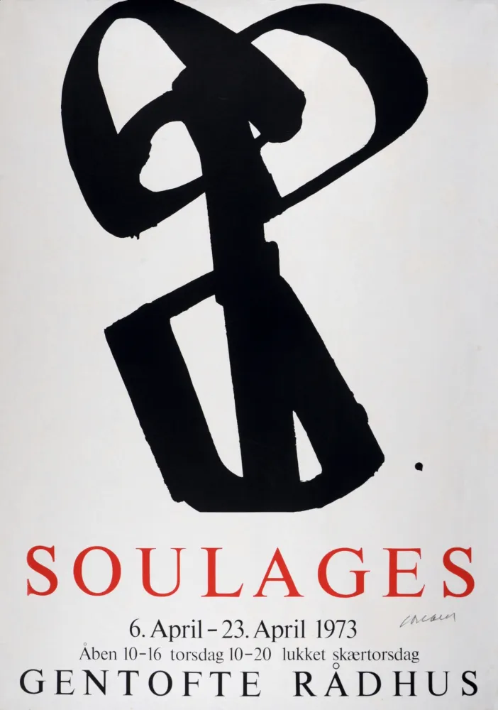 Zeefdruk Soulages - Soulages au Gentofte Rådhus - Sérigraphie n°1, 1973 - Hand-signed