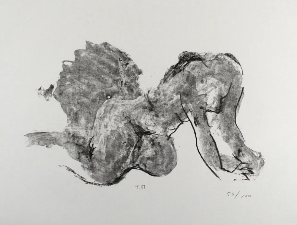 Lithografie Stadler - Liegender Akt