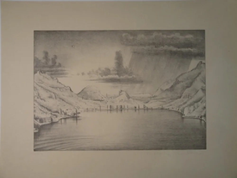 Lithografie Stöcklin - Landschaft bei Morcote.