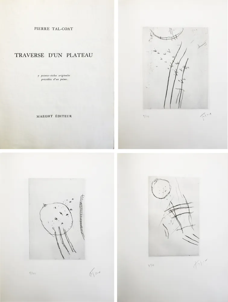 Geïllustreerd Boek Tal Coat - TRAVERSE D'UN PLATEAU. 7 pointes sèches originales signées (1963).
