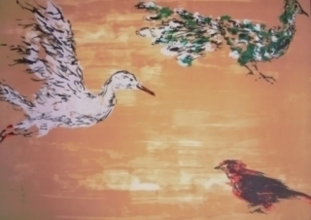 Lithografie Tian-Tian - Treasure birds 1