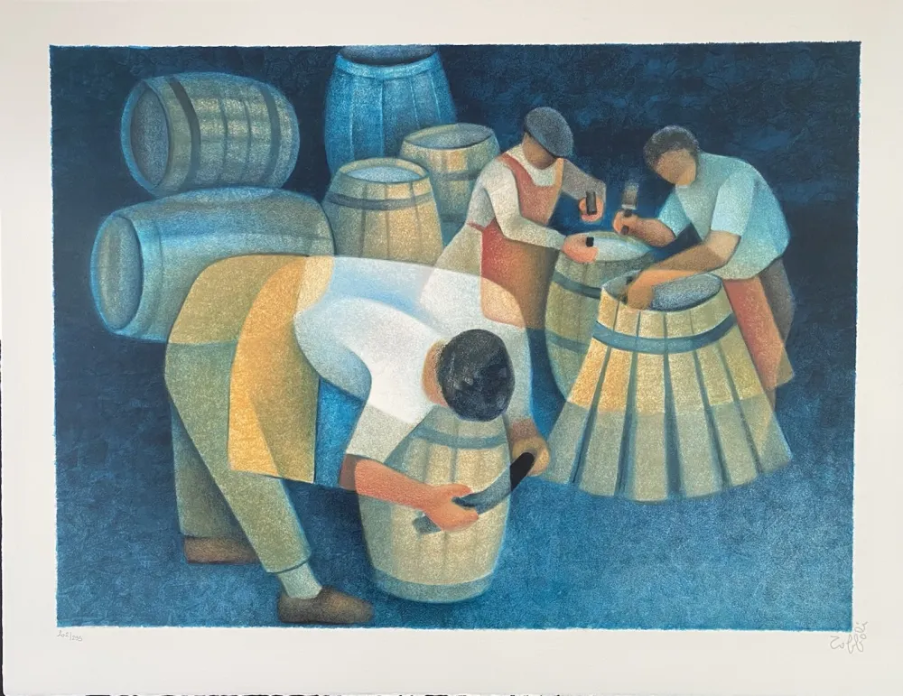 Lithografie Toffoli - Les tonneliers
