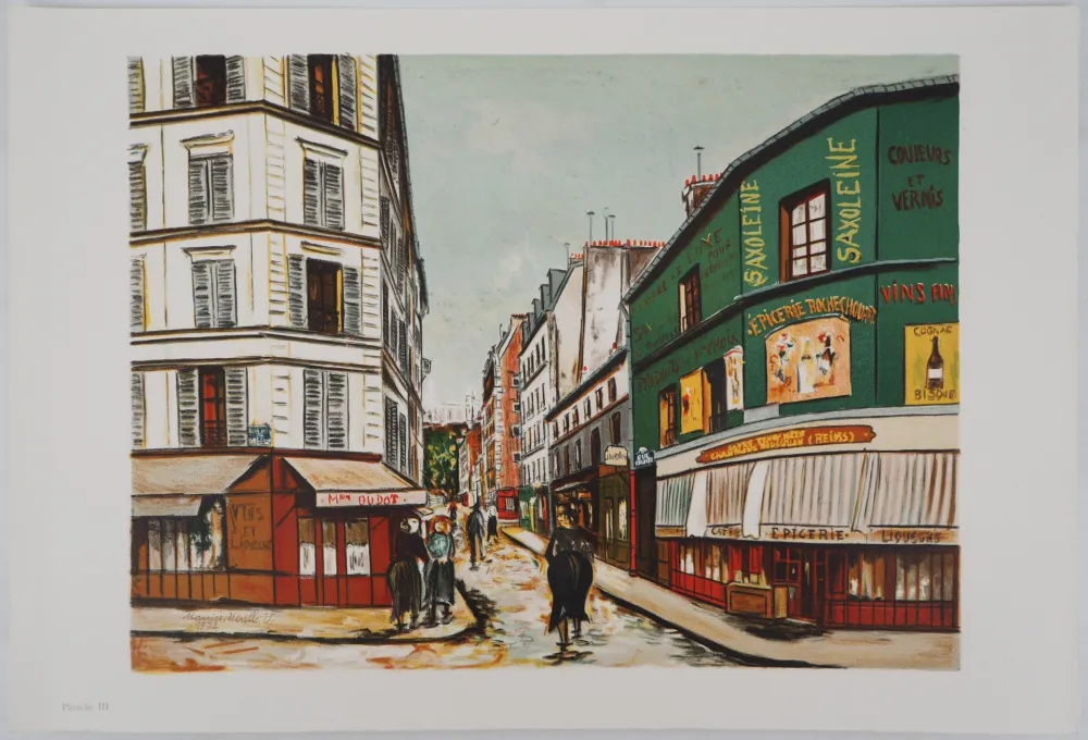 Lithografie Utrillo - Rue Seveste à Montmartre