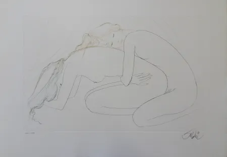 Gravure Valadie - Les amantes blotties l'une contre l'autre