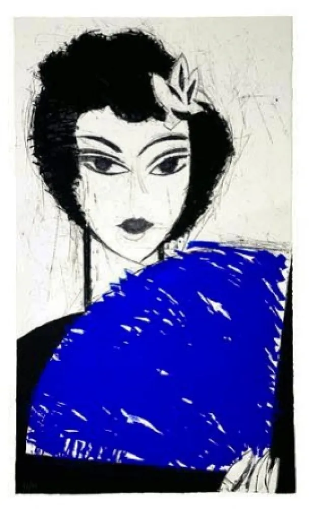 Ets En Aquatint Valdés - La Femme à l'éventail