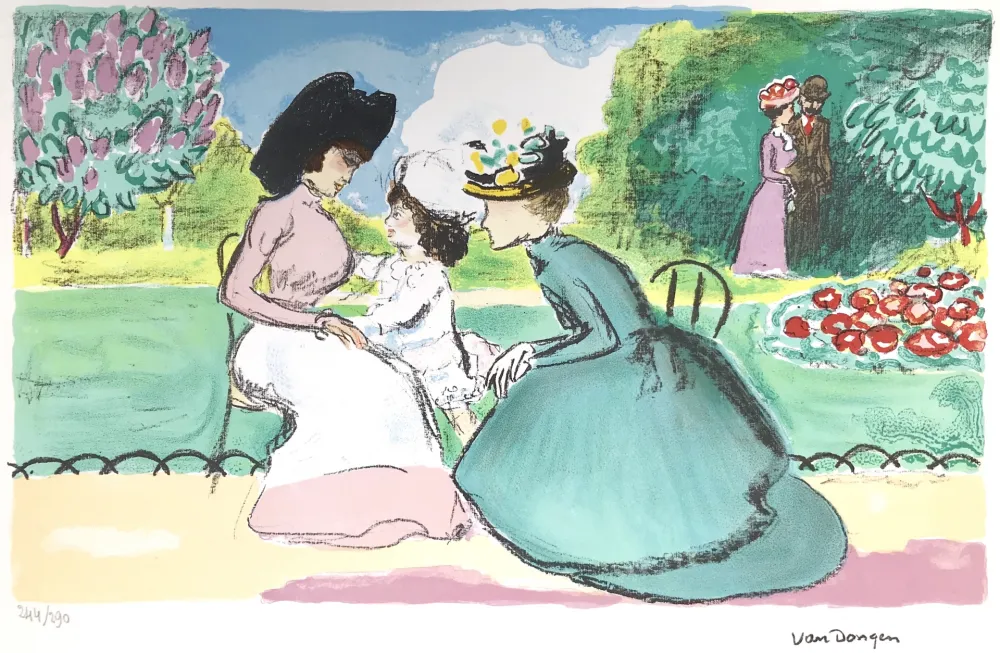 Lithografie Van Dongen - Meeting in the Parc