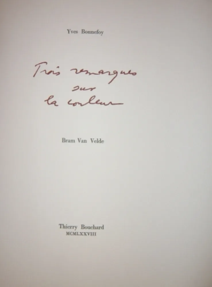 Geïllustreerd Boek Van Velde - Cinq remarques sur la couleur