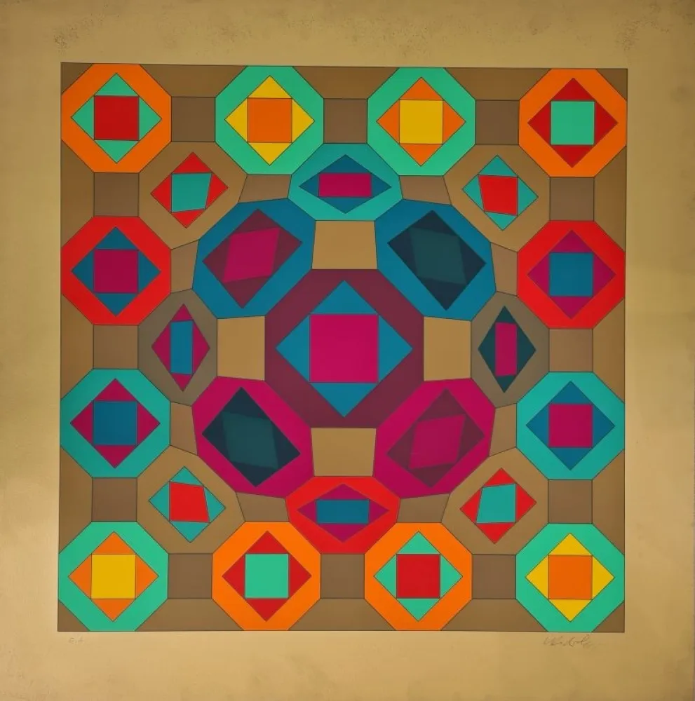 Zeefdruk Vasarely - Okta-Or 