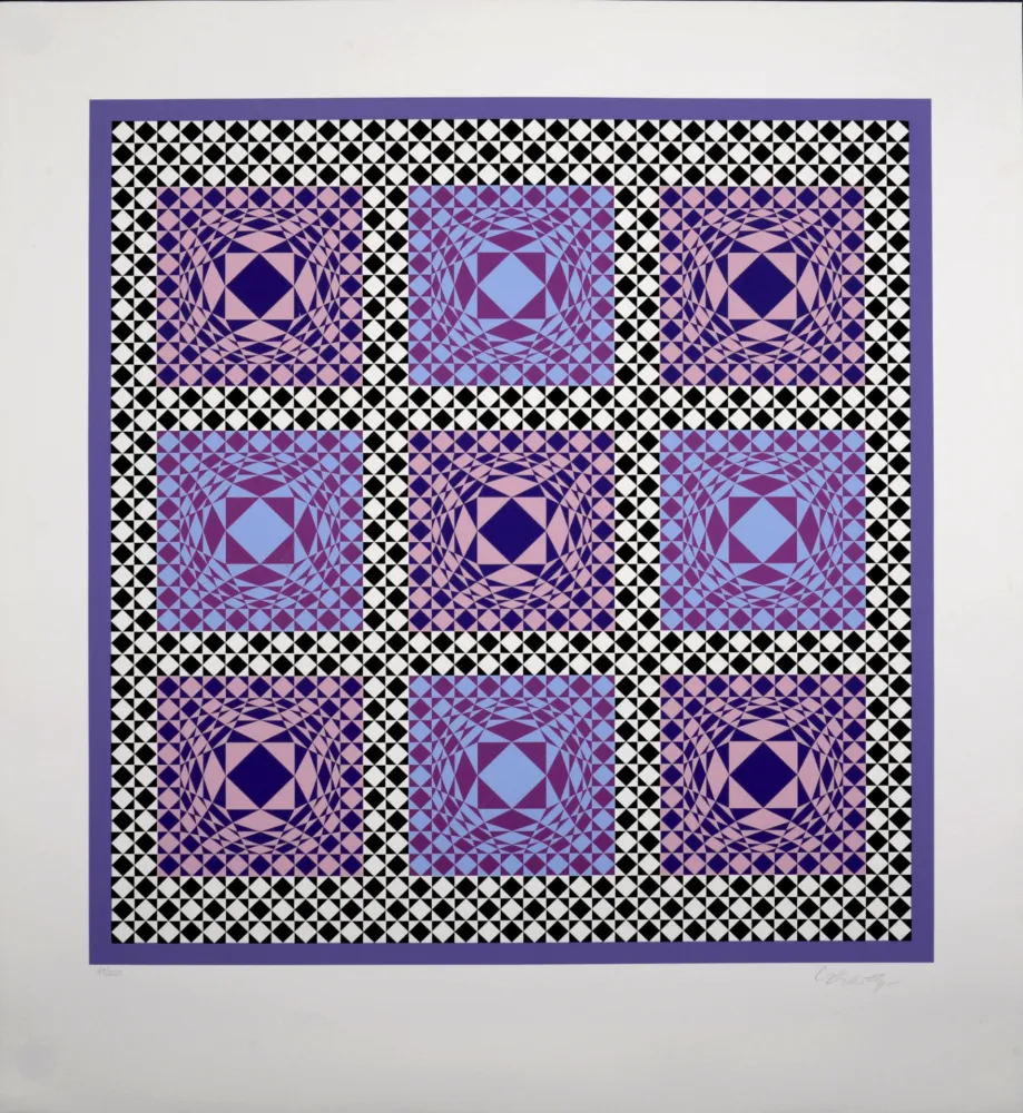 Zeefdruk Vasarely - Purple Squares, 1986 -  Hand-signed!