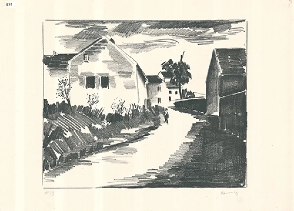 Lithografie Vlaminck - La route de Nesles