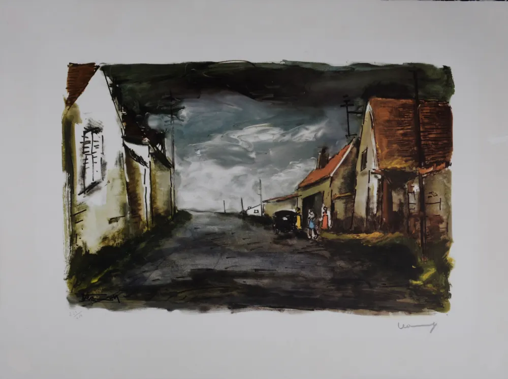 Lithografie Vlaminck - Rue de Village, circa 1950 - Hand-signed